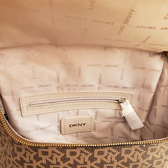 BNWoT DKNY Bryant Signature Top Zip Backpack in camel brown / candy red (OS) - Picture 4 of 8